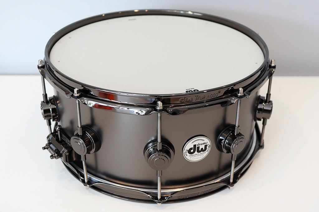 DW Collectors Satin Black Over Brass 6.5 x 14 Snare Boston Drum Center